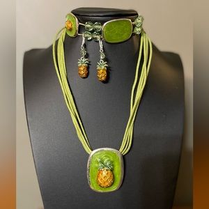 Pineapple Costume Jewelry Necklace, Bracelet & Earring Set
